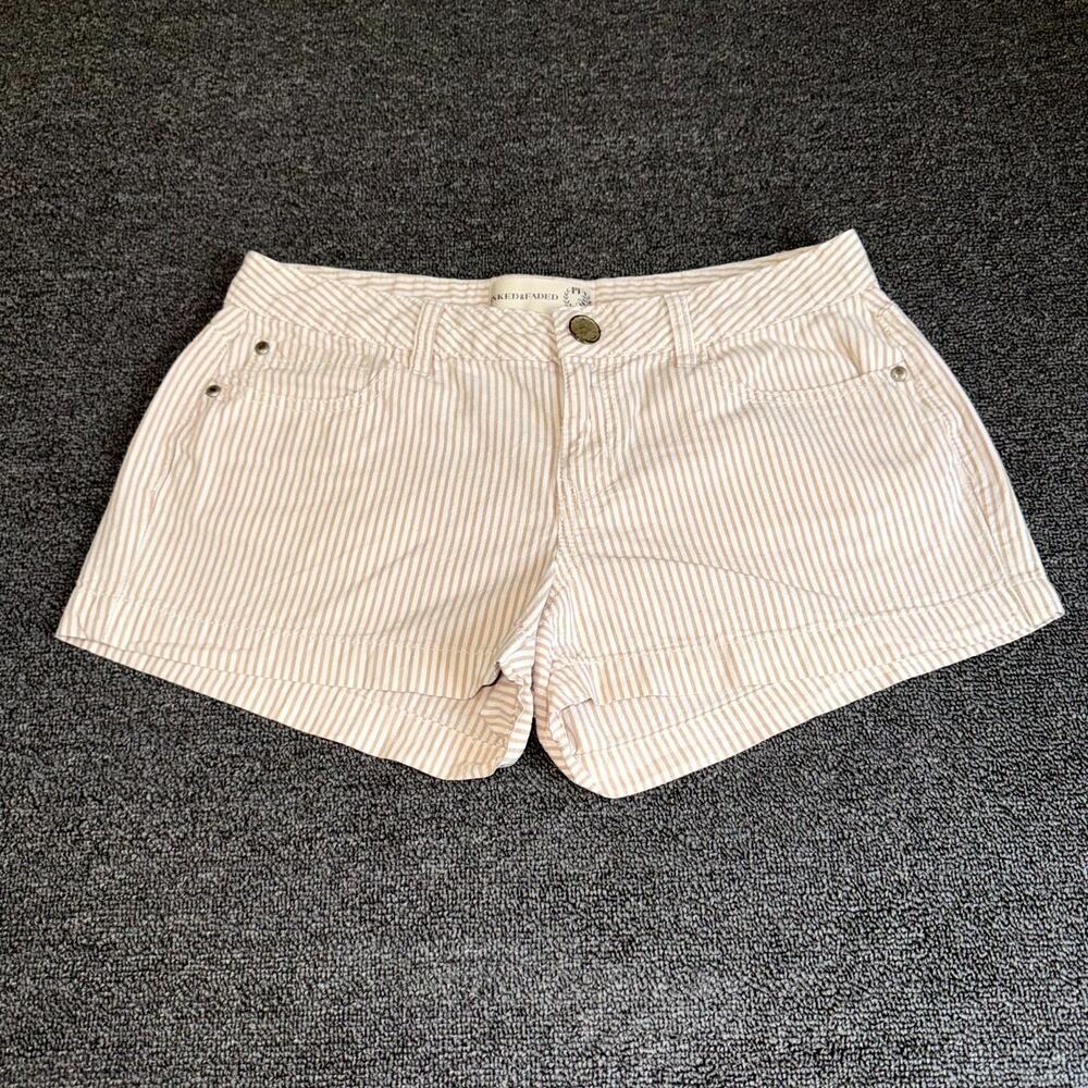 Inked & Faded Shorts Womens 6 Beige White Striped Pockets Boho Casual 2.5 Inseam